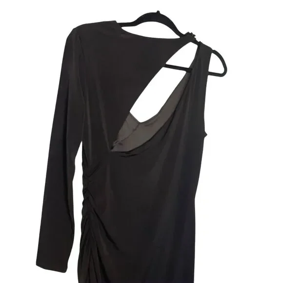 NWT BCBG MaxAzria Black Asymmetric Midi Dress Size M - Picture 7 of 13